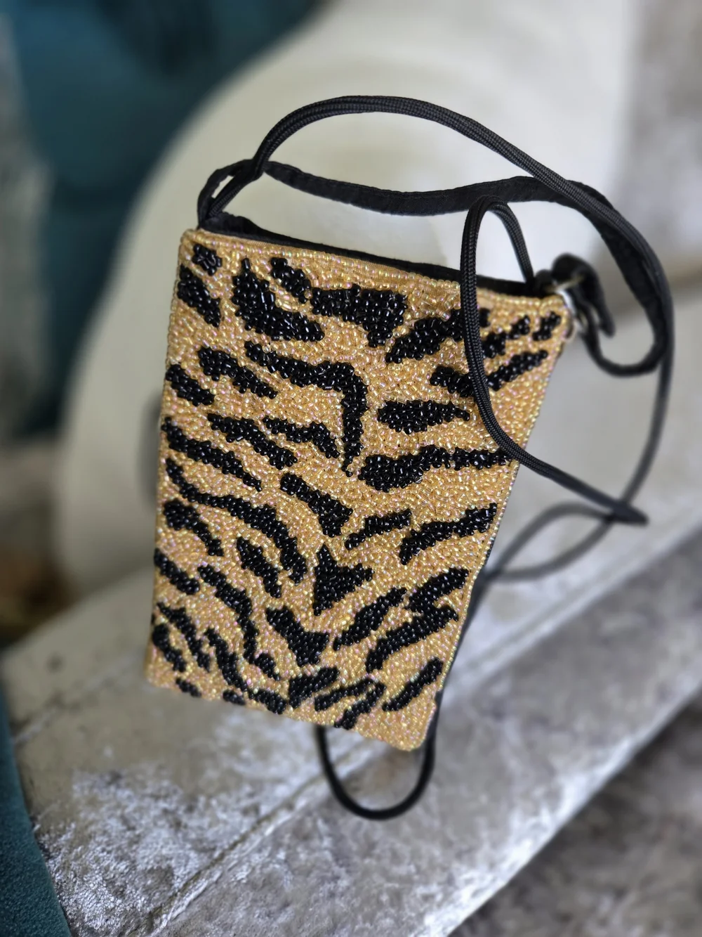 Beaded Tiger Print Crossbody Pouch